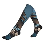 Vbcxza Calcetines de compresión deportivos unisex con estampado de barco pirata, calcetines de compresión atléticos para comodidad diaria, 2 Negro-2, Altoa única
