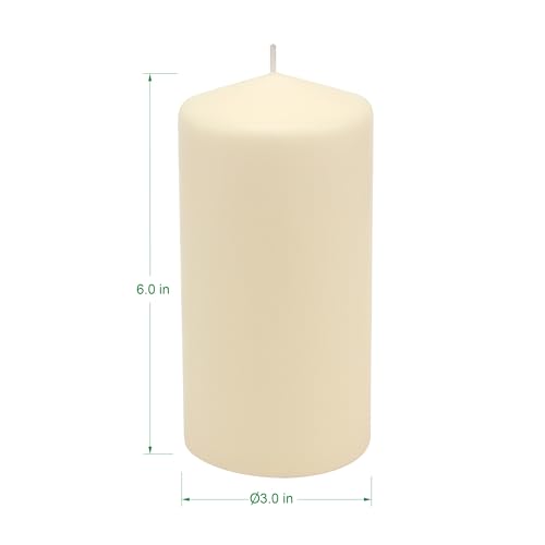 Stonebriar 6 Pack Tall 3 x 6 Inch 65 Hour Long Burning Unscented Ivory Wax Pillar Candles
