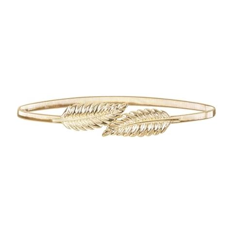 BlackButterfly Metallic Elastic Stretchy Chain Belt (Gold, Leaf, US 18-20) Cover