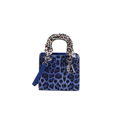 CORIOS Bolsa de mão com estampa de leopardo - Bolsa tiracolo feminina de couro PU, impermeável, bolsa carteiro e bolsa fashion, Azul S, Large