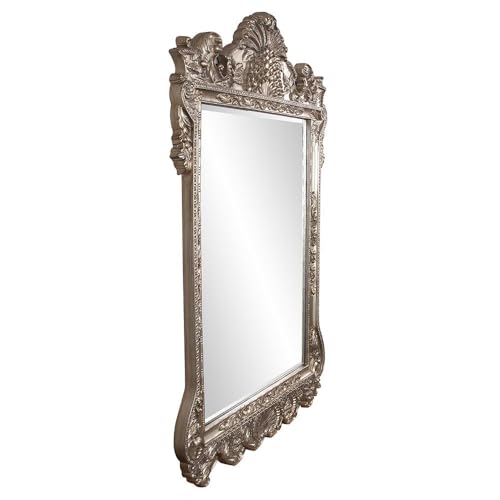 Image of Howard Elliott Collection Marquette Antique Oversized Full Length Mirror, Ornate Full Body Standing Floor Mirror, Large Leaning Wall Mirror for Bedroom & Living Room, Silver Leaf, 49 x 84 x 3 Inch