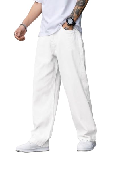 Image of Men White Baggy Jeans Cotton Denim Blend Relaxed Fit | Comfotable Fit