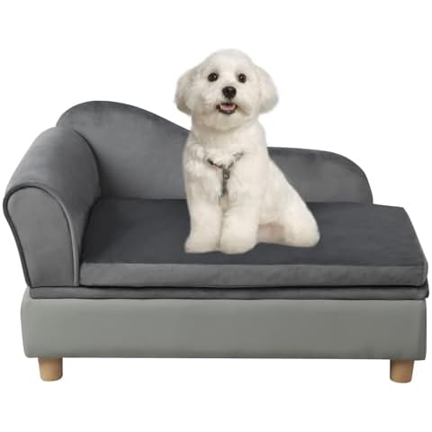 Pet Bed Sofa, Puppy Bed with Storage, Small Dog Couch with Removable & Washable Cushion, Comfy Pet Couch Bed for Cats & Puppy (Gray) Cover
