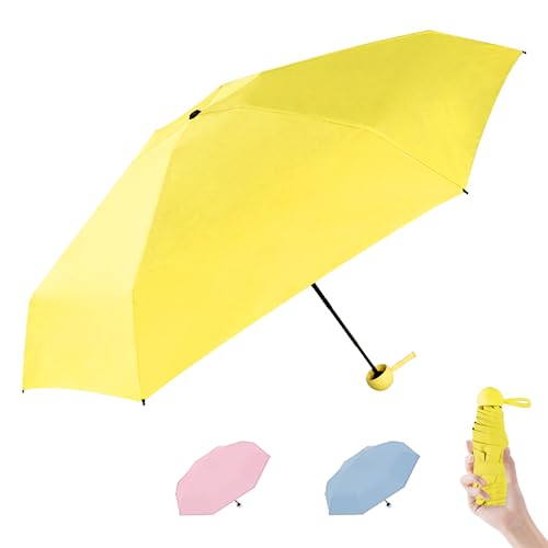 Pumi-geous Travel Umbrella Rain Compact Mini Umbrella Windproof UV Protection Lightweight Folding Portable Umbrellas for Girls Women (Yellow)