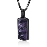 GTMJ Amethyst Necklace for Men Healing Crystal Stone Dog Tag Pendant with Stainless Steel Box Chains Everyday Wear Christmas Gifts