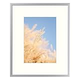 Frametory, Metal Picture Frame Collection, Aluminum Silver Photo Frame with Ivory Color Mat for Picture & Real Glass (8x10)