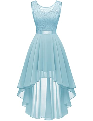 Berylove Abendkleider Elegant für Hochzeit Spitzenkleid Damen Abschlusskleid Brautjungfernkleider Damen Abendkleid Vokuhila Kleid Kleid Hellblau 7035...
