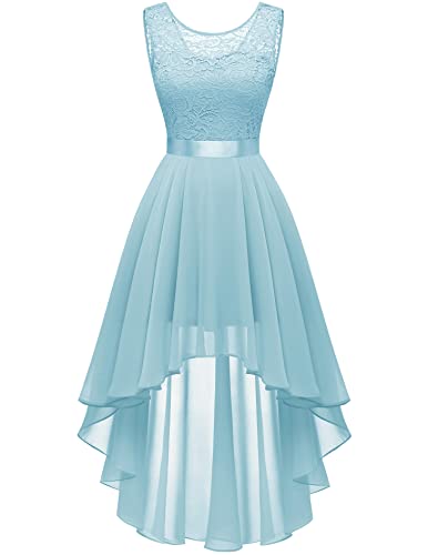 Berylove Konfirmationskleider Abendkleider Elegant für Hochzeit Brautjungfernkleider Damen Cocktailkleid Vokuhila Kleid Blau 7035 Light Blue S