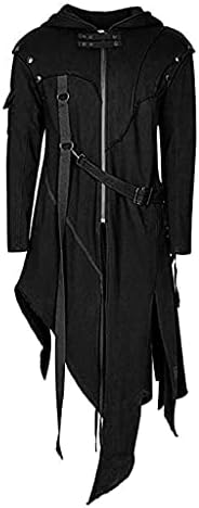 SINHE Stoota Men's Vintage Zipper Up Asymmetrical Hoodie Jacket, Irregular LonglineRetro Punk Style Party Outwear Coat
