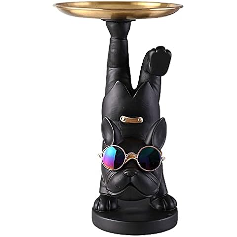 Estatua Bulldog de Resina Sintética con Bandeja de Acero Inoxidable Cover