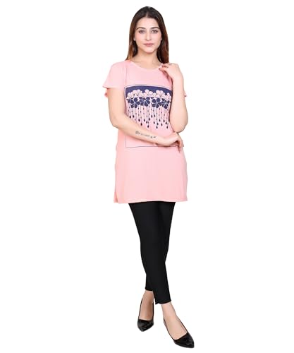 Image of DG Divine GirL Women's Cotton Printed Long Regular Fit Round Neck Top /T-Shirt /Tshirts