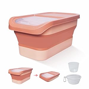 Collapsible-Dog-Food-Storage-Container-15-LB-Large-Airtight-Pet-Cat-Food-Containers-Bin-with-Lids-Foldable-Kitchen-Cereal-Rice-Storage-Bin-with-Measuring-Cup-and-Silicone-Bowl-Red 15 LB Large Food Storage Container