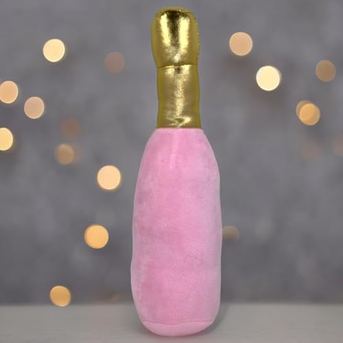 MIJOMA Hundespielzeug Barking Bubbles - Plüsch-Champagnerflasche für Hunde, Quietschgeräusch, Robustes Polyester, 28 cm (Rosa)