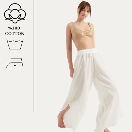 TUBANUR Pants for Women's | Wide Leg Elastic Waist Slit Loose Trousers | Summer Women Pant Beach Outfits3