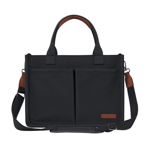 Image of FIORETTO Womens Canvas Tote Bag Purse with Individual Compartment, Zipper Top, Reinforced Bottom & Luggage Sleeve