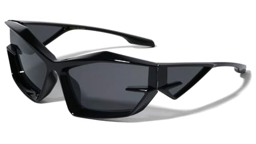 Dweebzilla Y2K Futuristic Oversized Cat Eye Wrap Around Cool Trendy Style Sport Sunglasses with Side Lenses