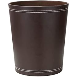 Papelera Elegante KINGFOM - Papelera de Piel (Redondo-Marrón)