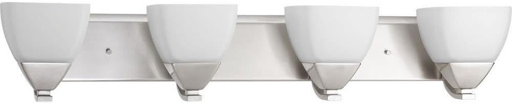 Brushed Nickel 4-Light Bath Vanity with Etched White Glass Shades