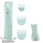 Waterproof Bikini Trimmer Women Electric Razor for Bikini Legs Pubic Hair Rechargeable Electric Shaver for Women Hair Removal with Snap-in Ceramic Blades IP7X Washable Head,Wet and Dry Use, Green