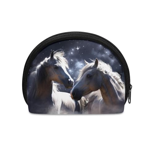 SCRAWLGOD Petit porte-monnaie pour femme - Mini pochette pour pièces de monnaie, porte-clés, cartes, accessoires pour hommes et filles, Cheval blanc., Taille...