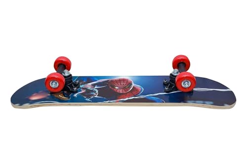 Image of BABAFAB Portable Handheld Lightweight Skateboard 24 inchX 6 inch Light Flashing 4 Wheels Mini Cruiser Skateboard, Beginners Longboard Suitable for Kids, Age (5-9 Years) (Spider Man Print)