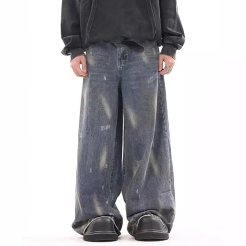 Men Wide Leg Jeans Loose Fit Baggy Vintage Ripped Washed Denim Casual Distressed Hip Hop Pants2