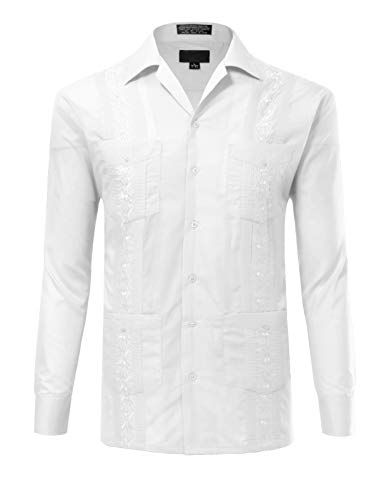 Allsense Men's Long Sleeve Cuban Guayabera Shirts 16-16.5N L White