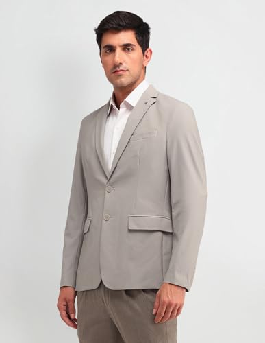 Image of Arrow Men's Beige Textured Notch Collar Long Sleeve Formal Nylon Slim Fit Blazer