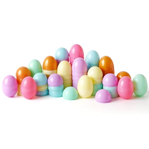 Unfilled Pastel Color Plastic Easter Eggs, 24 pcs - Empty Plastic Eggs Fillable with Candy, Presents for Toy Basket - Easter Decorations, Party Favors, Sturdy Toy Egg Basket Boys and Girls