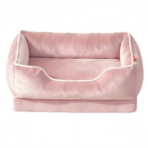 Marwey 防水 ペットベッド ファー 犬用ベッド 洗える さらさら 通気性 蒸れにくい ペットクッション 枕付き クッション性が 高反発 高齢犬 子犬 猫 多頭飼い 取り外せるカバー 滑り止め オールシーズン (ピンク,M(60*45*20)CM)