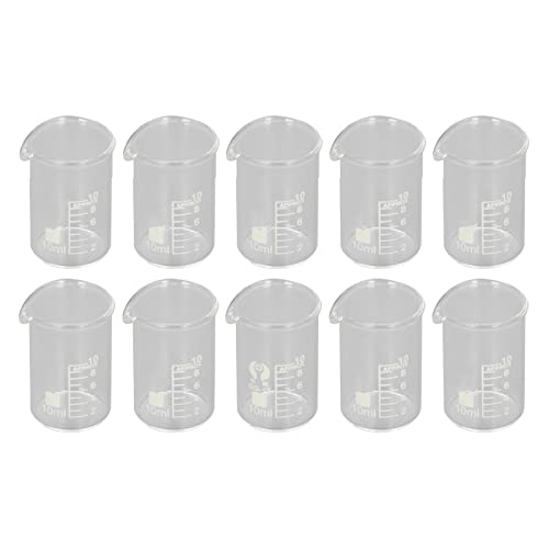 Juego de vasos de vidrio borosilicato, 10 uds., vaso de precipitados de medición de laboratorio graduado 10/25/50/150/250ml con caño, cristalería científica para laboratorios, aulas y hogar (10ml)