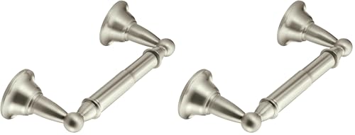 Image of Moen DN6808BN Sage Traditional Double Post Spring-Loaded Toilet Paper Holder, Brushed Nickel (Pack of 2)