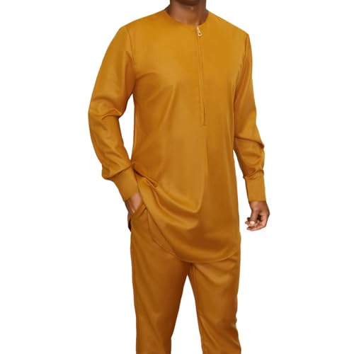 SEA&ALP Men’s 2 Piece Suit Set Casual Long Sleeve Dashiki Shirt and Pants Outfit Loose Simple African Tracksuit4