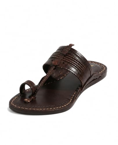 Image of Men's Luxury Handcrafted Genuine Leather Kolhapuri Slippers -C- E43 BROWN