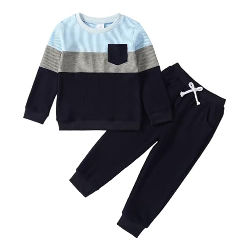 Image of Kid Toddler Boy Clothes Color Block Sweatshirt and Casual Pants 2Pcs Boys Fall Winter Outfits 1-5T