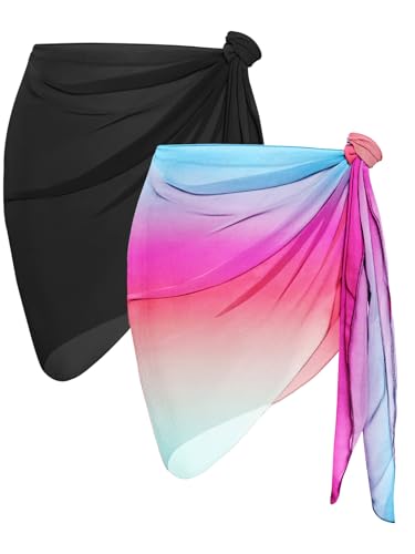 Image of CHICGAL 2 Pieces Women Beach Sarong Bathing Suit Wrap Skirt Sheer Bikini Swimsuit Cover Ups for Swimwear