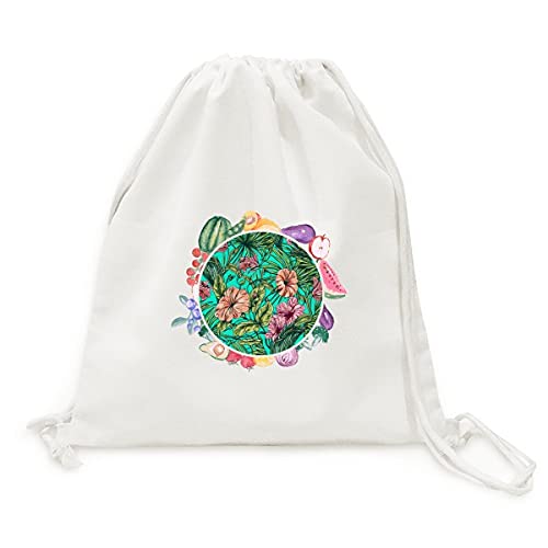 Sac en tissu pliable à sangle motifs plantes vertes pour fruits et légumes de saison