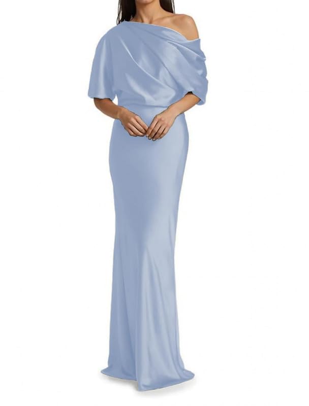 Image of Mermaid Satin Mother of The Bride Dresses for Women Ruched One Shoulder Formal Evening Gowns