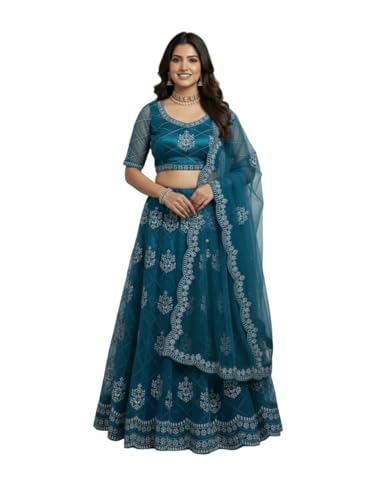 Julee Women's Net Embroidered Semi-Stitched Lehenga Choli Maanav ...