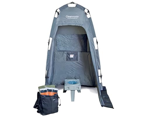 Product Image of the Cleanwaste Go Anywhere Complete Portable Toilet System - Full Bathroom Solution in a Backpack with Toilet, Privacy Shelter, Waste Kits & Trash Bag (Camping, Military, Emergencies)