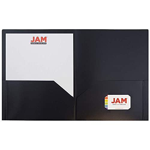 Jam Paper Plastic 2 Pocket Pop Folders - Durable School Folders - Black - 6/Pack #TOP2