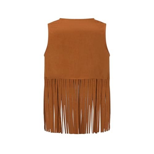 Girls Suede Fringe Vest Western Cowgirl Outfits Sleeveless Tassels Outfit Shirt Jacket2