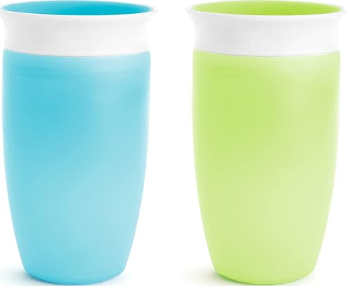 Image of Munchkin Sippy Cups for Toddlers 1-3, Spill Proof Miracle 360 Cup, 10 Ounce, 2 Pack, Green/Blue
