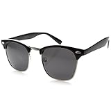 zeroUV - Half Frame Semi-Rimless Horn Rimmed Sunglasses (Black-Silver/Smoke)