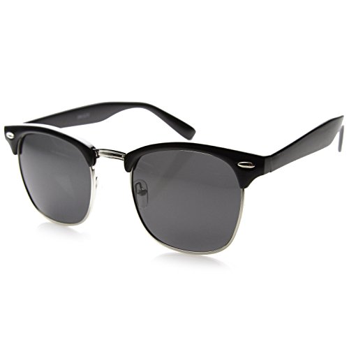 zeroUV - Half Frame Semi-Rimless Horn Rimmed Sunglasses (Black-Silver/Smoke)