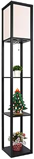 PULUOMIS Floor Lamp with Shelves, 3 Layers Wooden Shelf Standing Light, Modern Reading Lamp for Bedroom, Living Room, Office, Home Decoration (Size:26x 26x 160 cm) (Without Bulb)-Black
