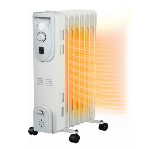 Radiateur à huile, chauffage électrique avec thermostat, 2000 Watts faible consommation d'énergie, 9 plaques chauffantes pour les chambres jusqu'à 35 m², réglable en 3 étapes (blanc) Cover