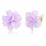 LAXPICOL Fashion Flower Clip On Earrings For Women Cute Lovely Acrylic Purple Flower Earrings No piercing Earrings