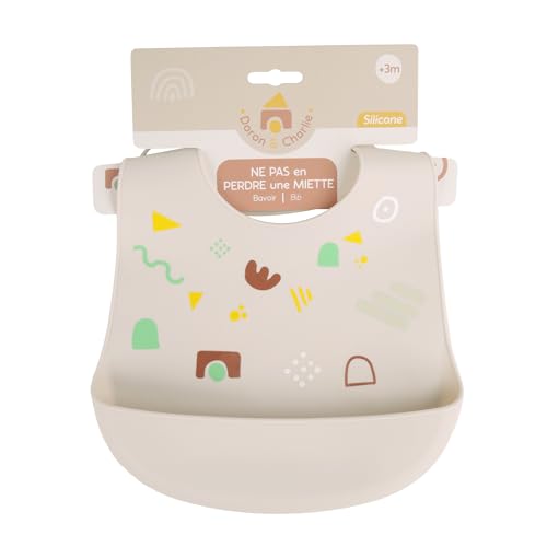 DORON & CHARLIE - Lätzchen - Babyessen - 056612 - Beige - Silikon - Design - Verstellbar - Wasserdicht - Waschbar - Wasserabweisend - 1. Alter - Weiches Lätzchen - Kinderpflege - Ab 3 Monaten