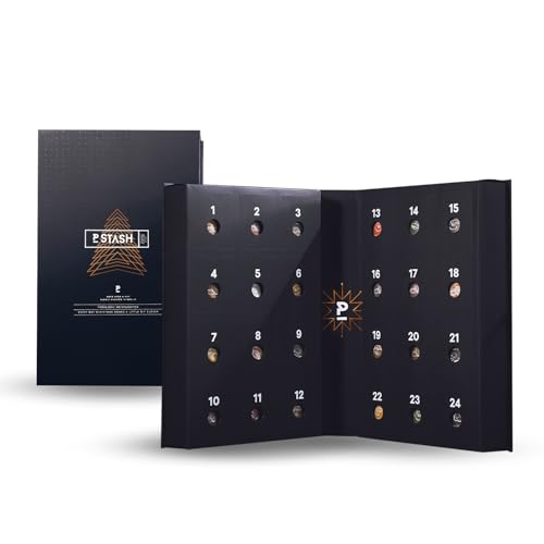 Calendario de Adviento P-Stash 2025: calendario navideño con frutos secos y chocolate: pistachos, almendras, avellanas, cacahuetes y mucho más. Mezcla de frutos secos con especias únicas